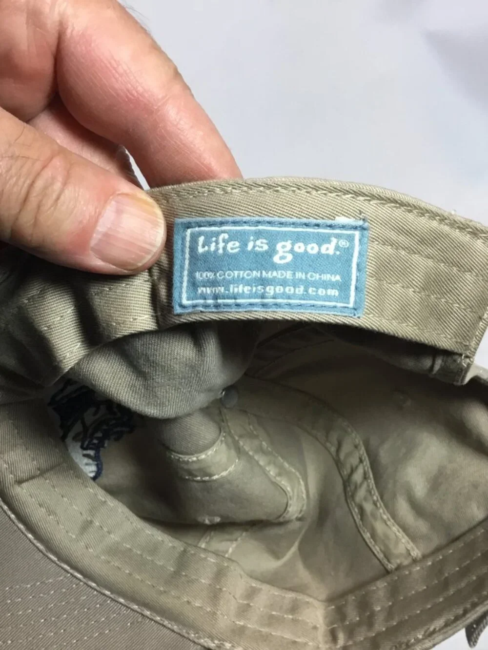 Life Is Good Hiking Boots Embroidered Baseball Cap In Khaki Strapback EUC